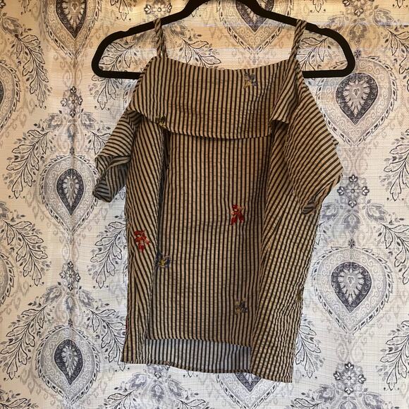 Collective Concepts Floral Stripe Off Shoulder Top Size Large - Picture 2 of 8